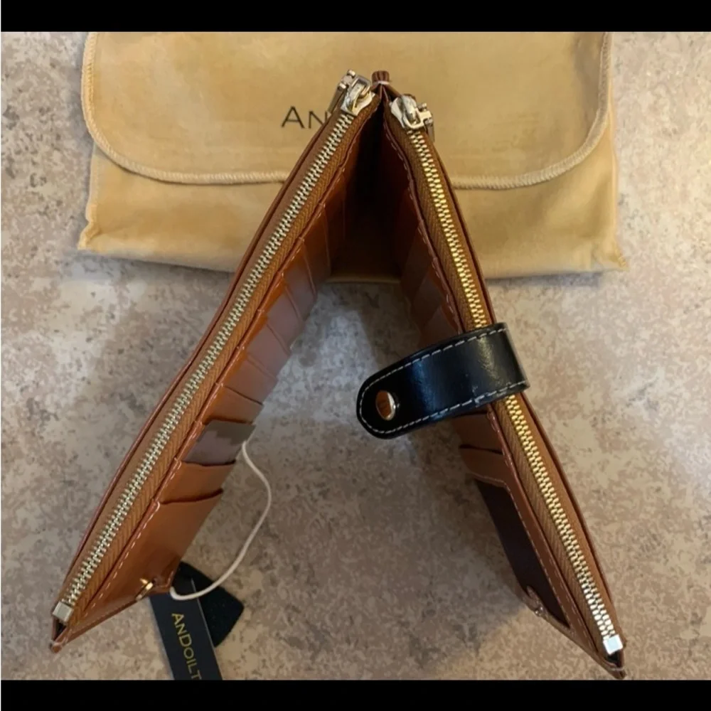 New! ANDOILT Womens Genuine Leather Wallet With Dust Bag